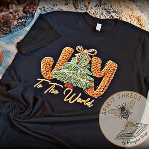 Comfort Colors Black Joy To The World T-Shirt*Faux Yarn DTF print*